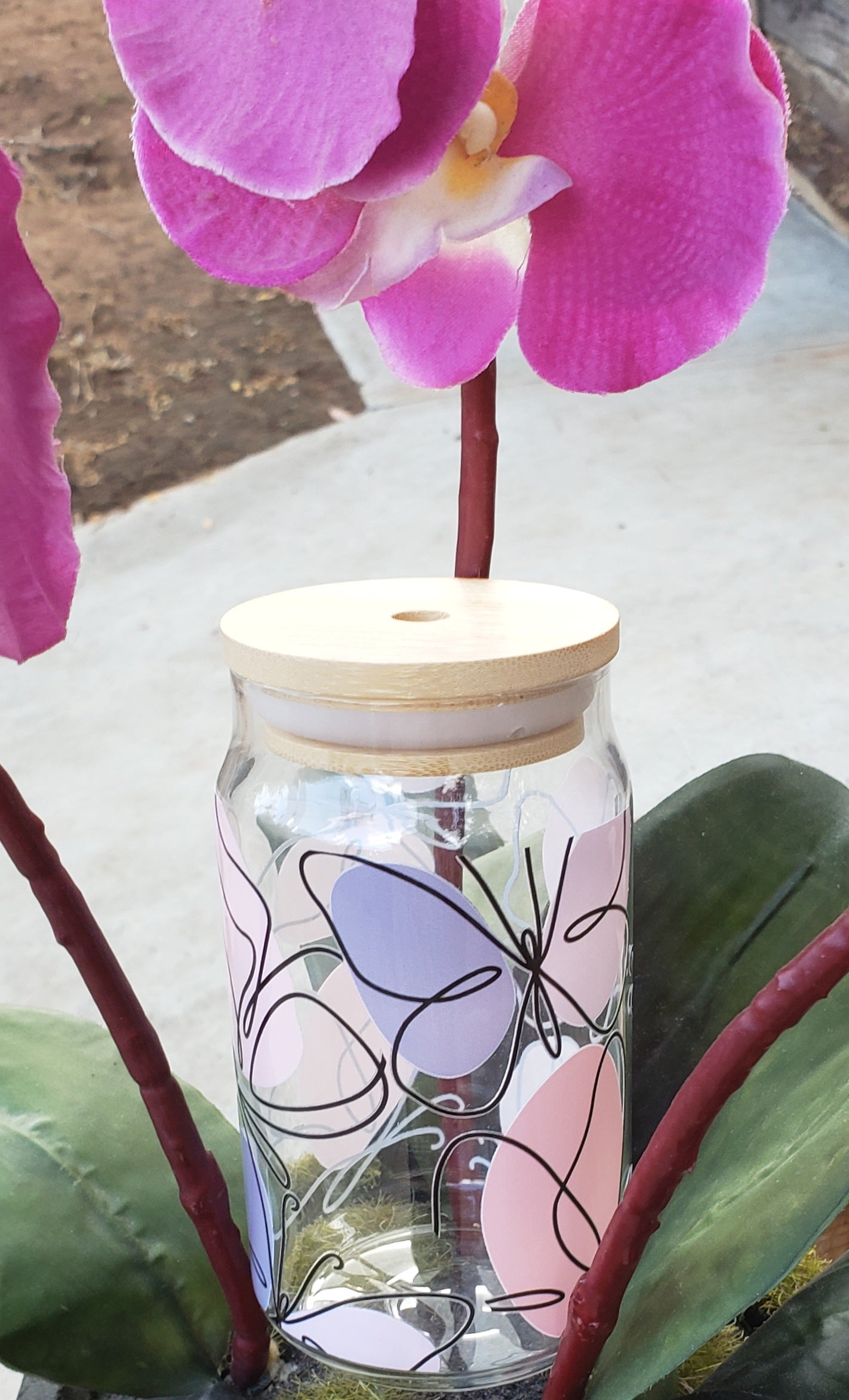 BOHO Butterfly Glass Cup W/Bamboo Lid and Straw