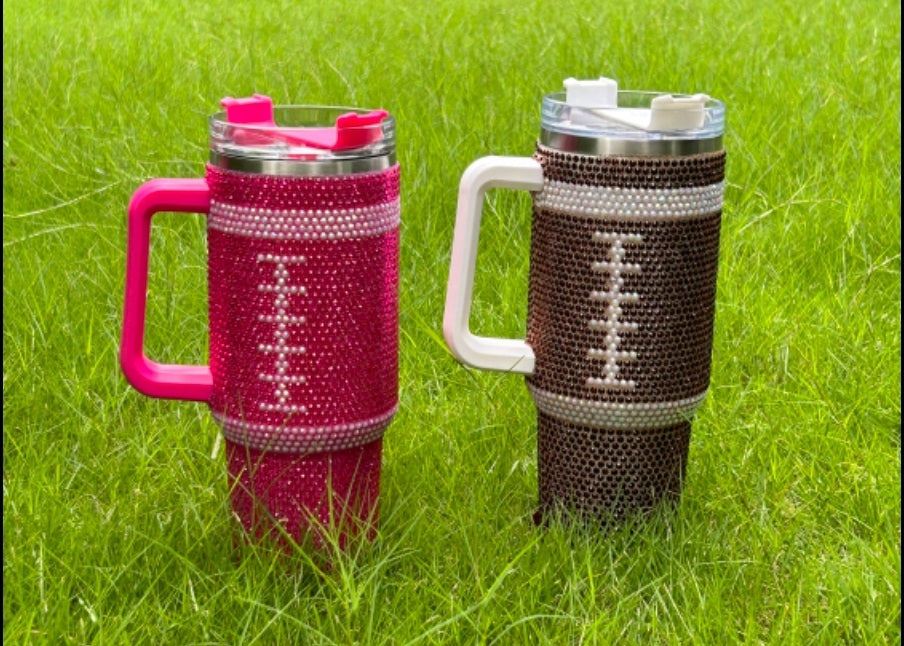 Rhinestone Football Tumblers