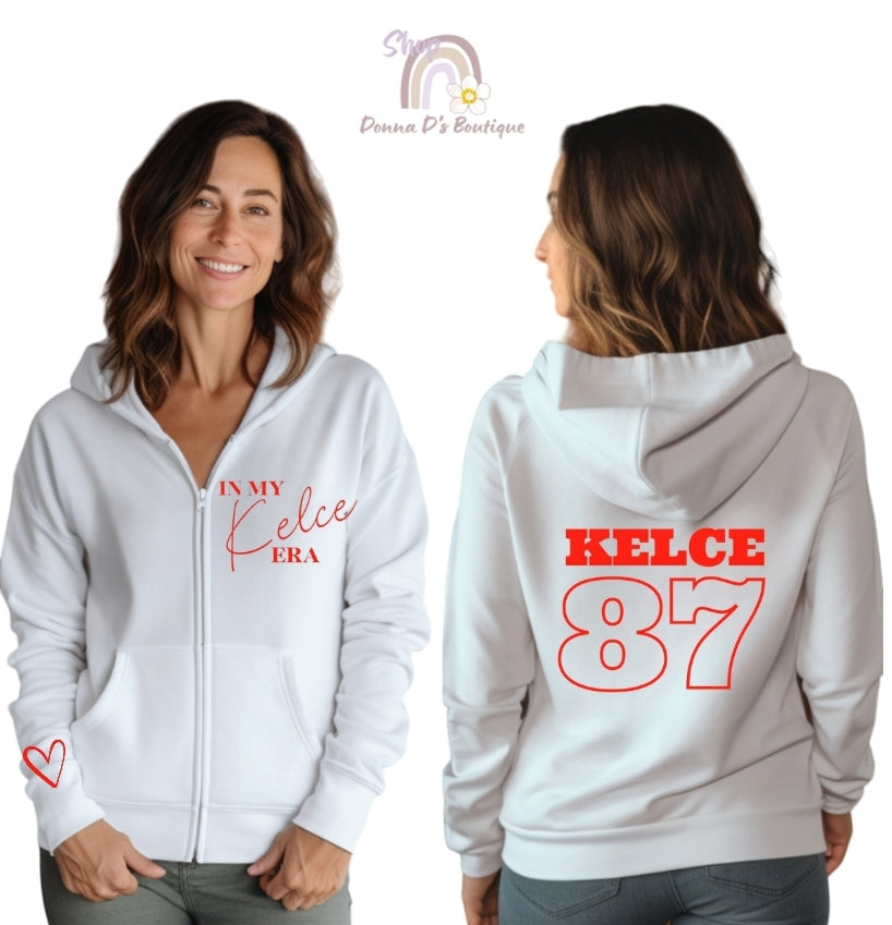 IN MY KELCE ERA - White Full Zip Hoodie