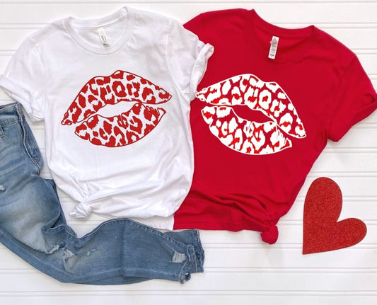 White Leopard Lip on Red Crewneck Sweatshirt or Tshirt