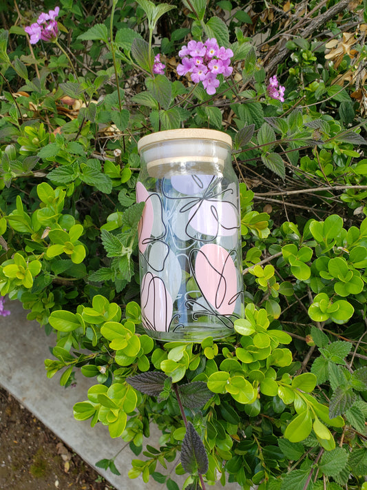 BOHO Butterfly Glass Cup W/Bamboo Lid and Straw