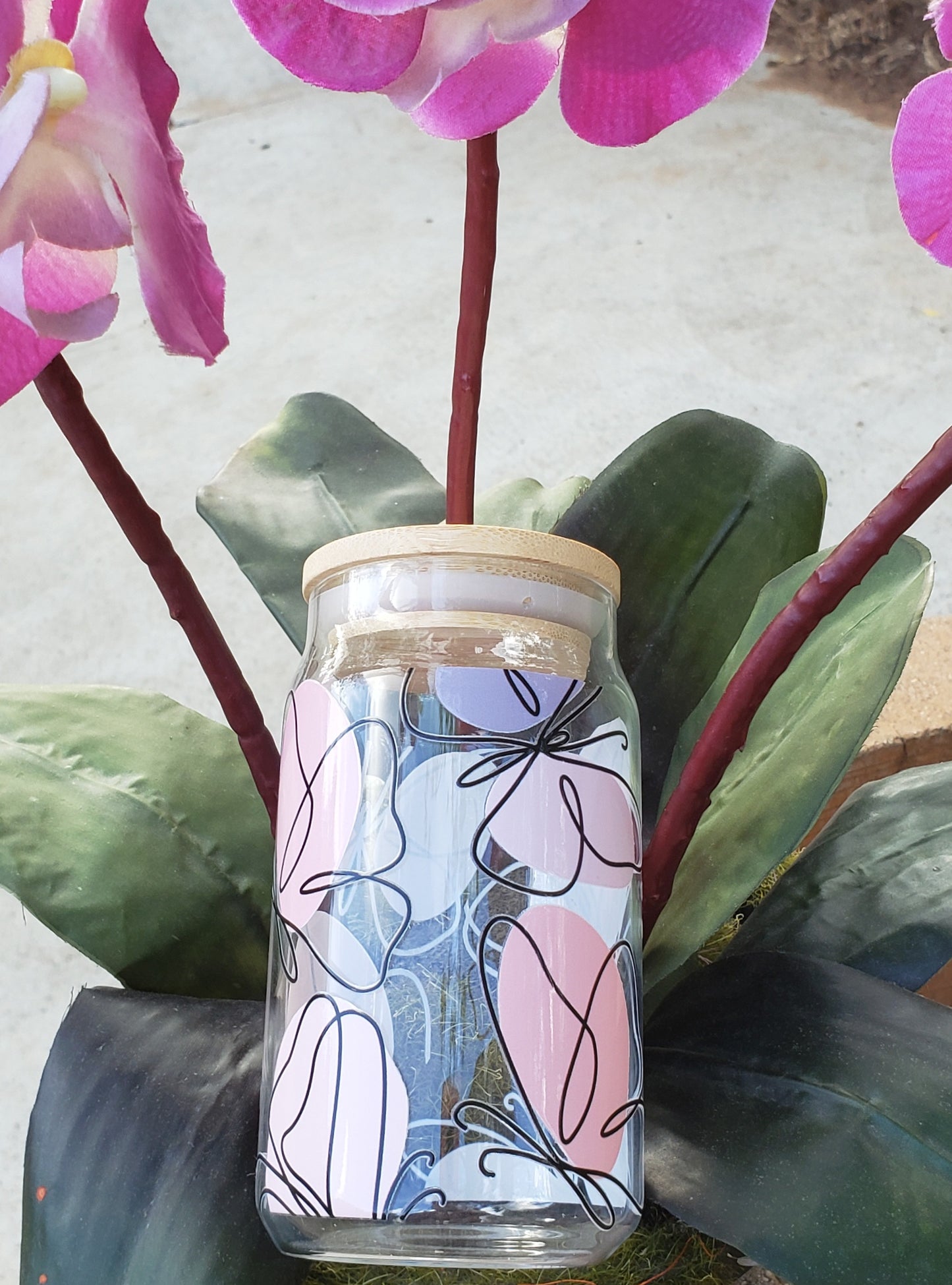 BOHO Butterfly Glass Cup W/Bamboo Lid and Straw