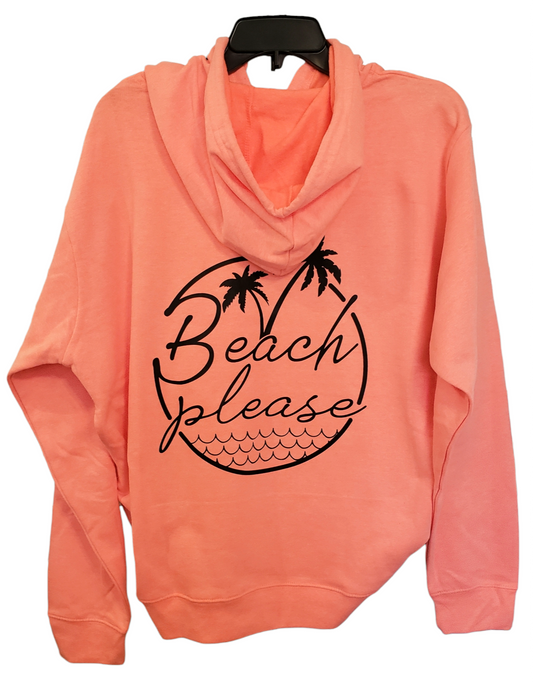 BEACH PLEASE (on back) Coral Heather Lightweight Hoodie