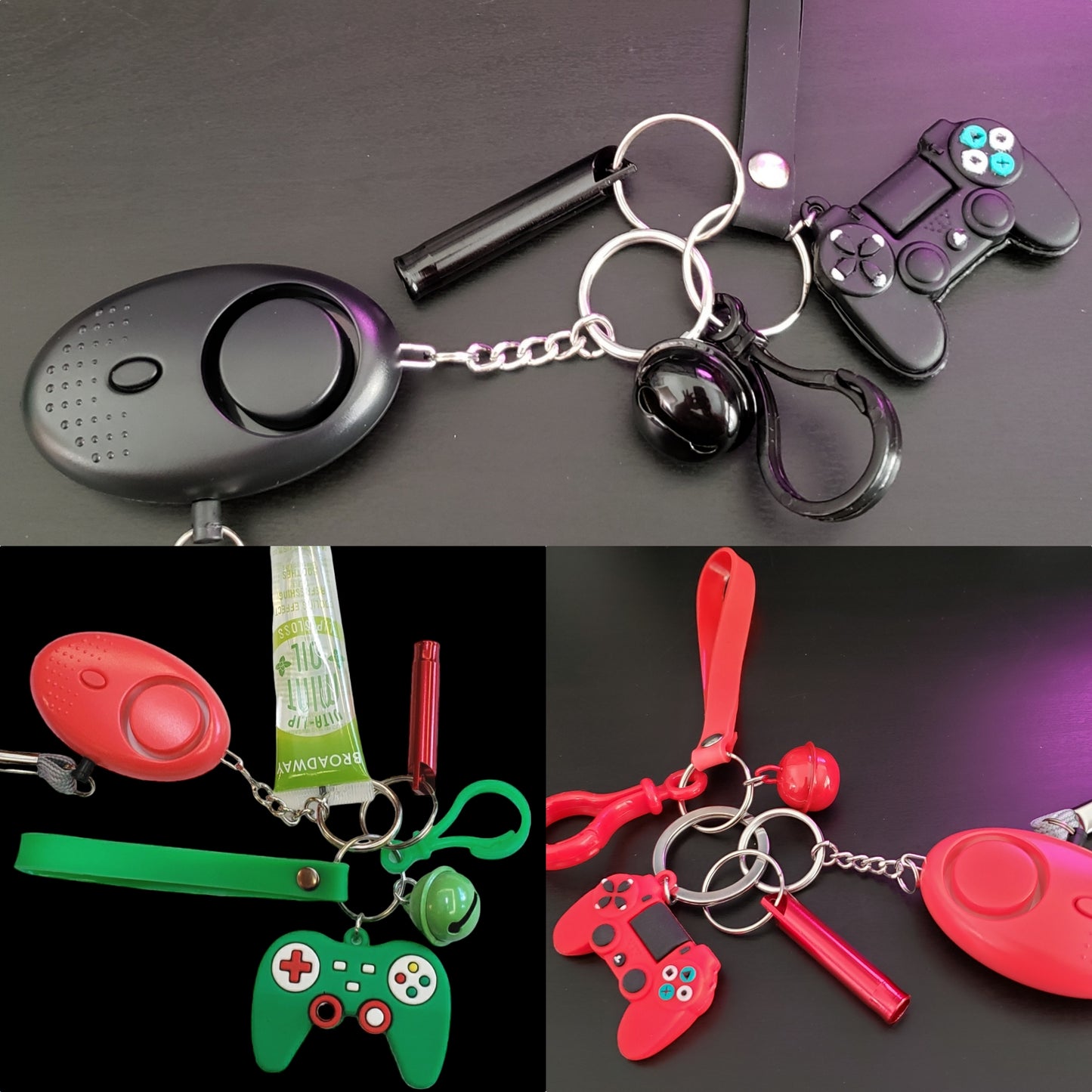 Green, Red or Black Gamer Kids Safety Keychains