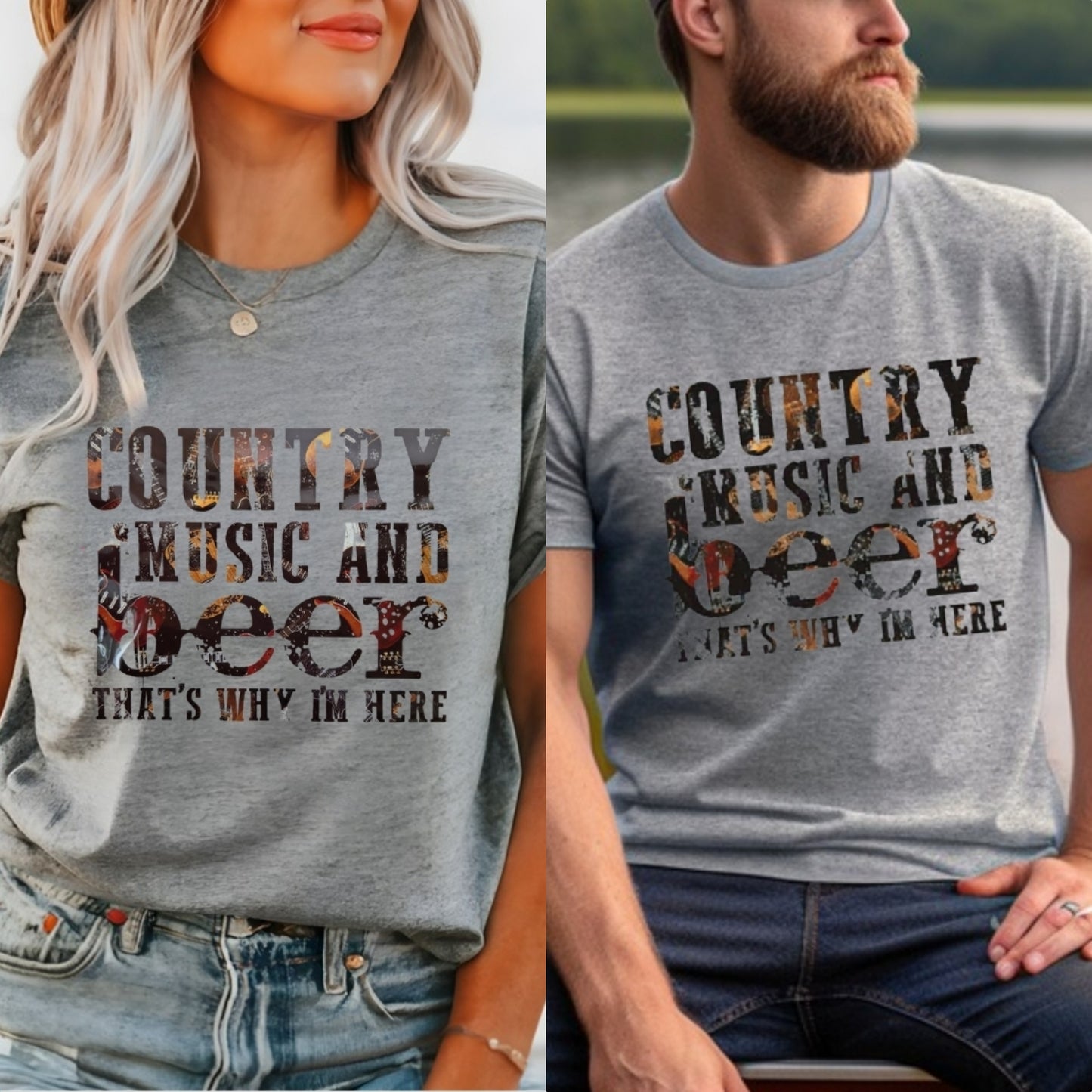 Country Music and Beer Heather Gray Unisex Tshirt