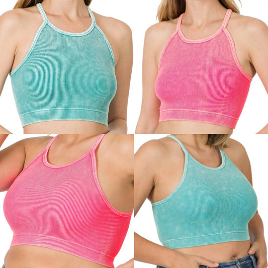 WASHED RIBBED SEAMLESS CROPPED CAMI TOP