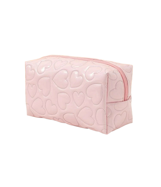 Pink Heart Quilted Makeup Bags