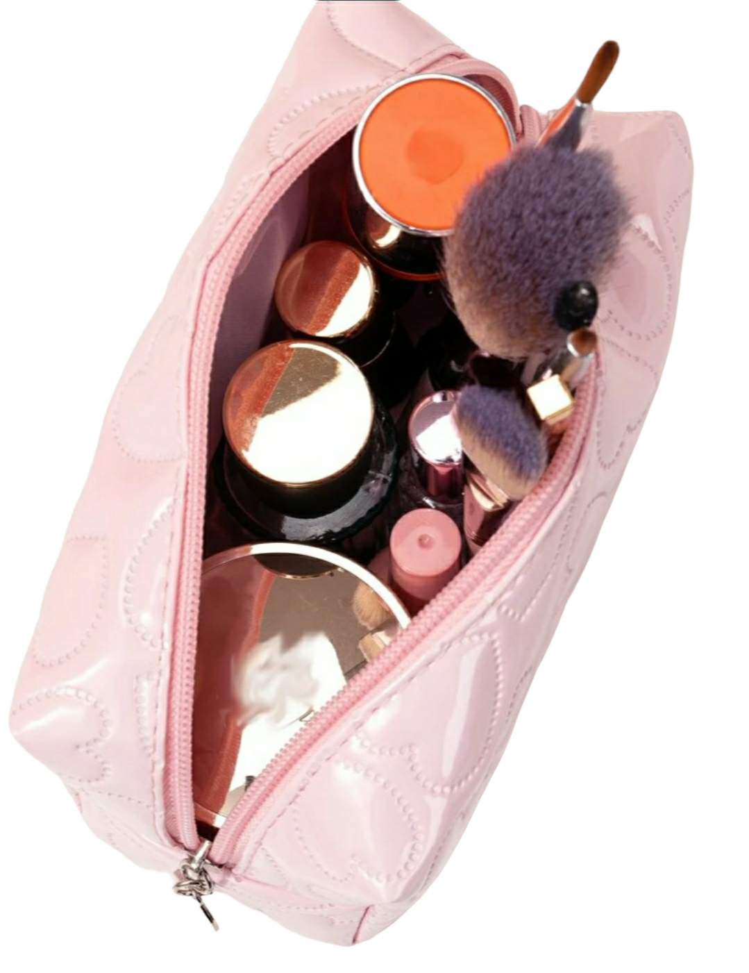 Pink Heart Quilted Makeup Bags