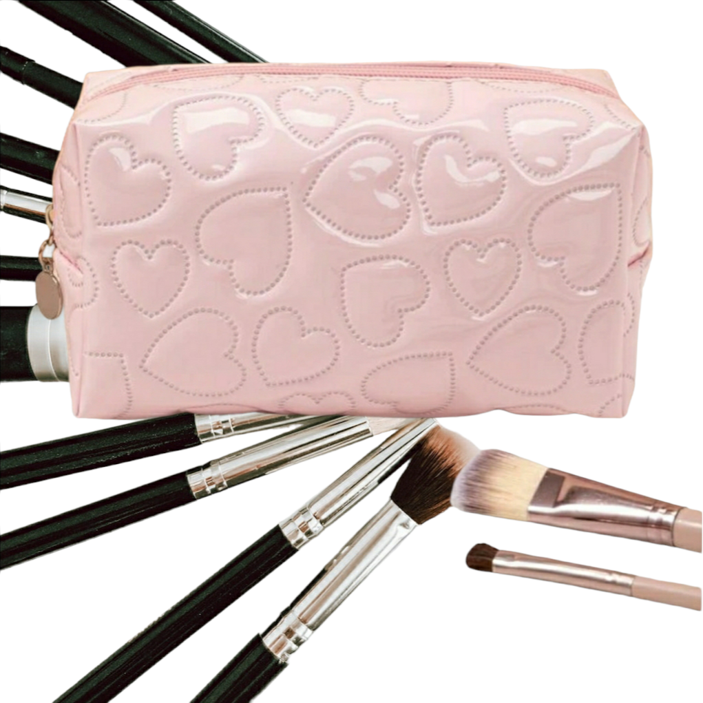 Pink Heart Quilted Makeup Bags