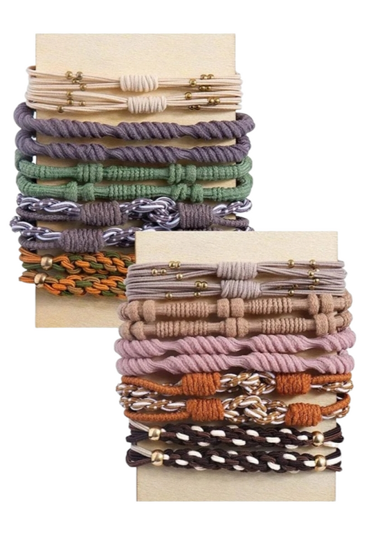 10pc Boho Knotted Bracelet/Hair Ties