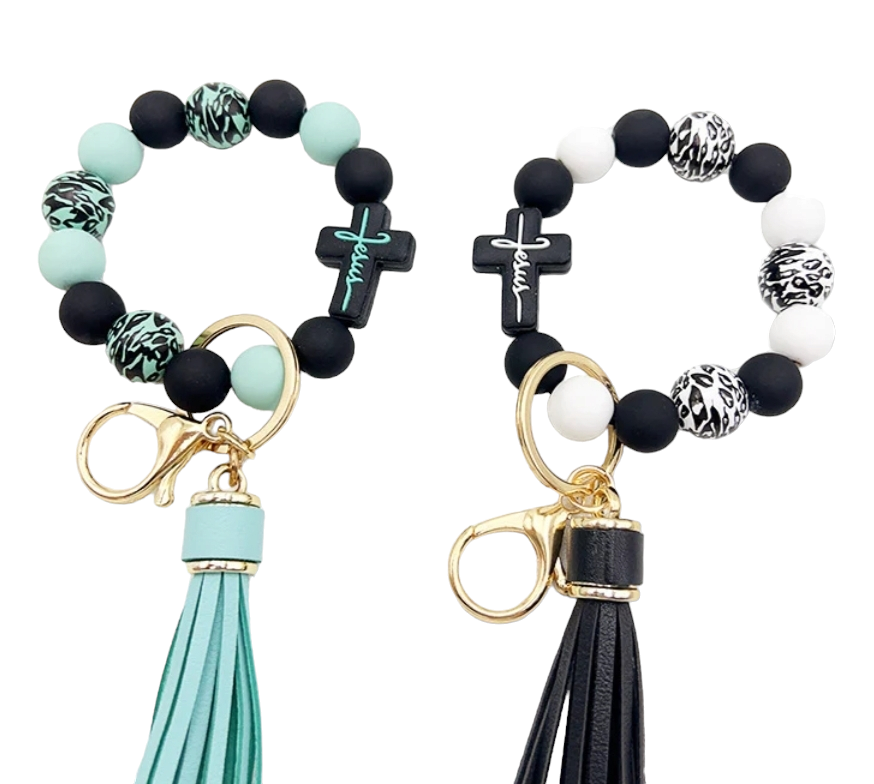 Leopard Cross Wristlet Keychain