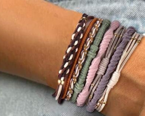 10pc Boho Knotted Bracelet/Hair Ties