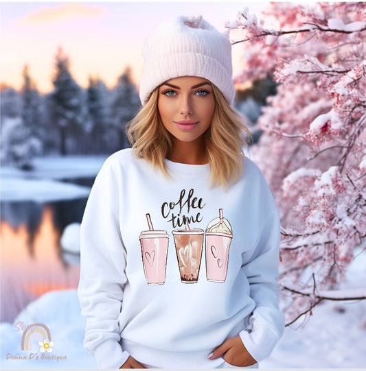 Coffee Time White Unisex Crewneck Sweatshirt
