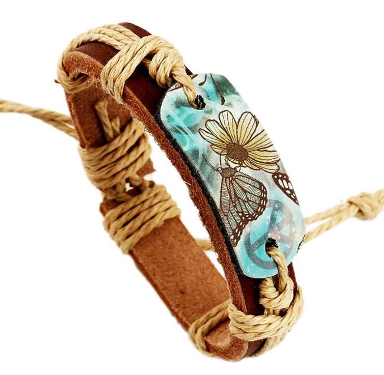 Boho Sunflower Leather Bracelet