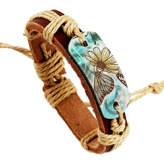 Boho Sunflower Leather Bracelet