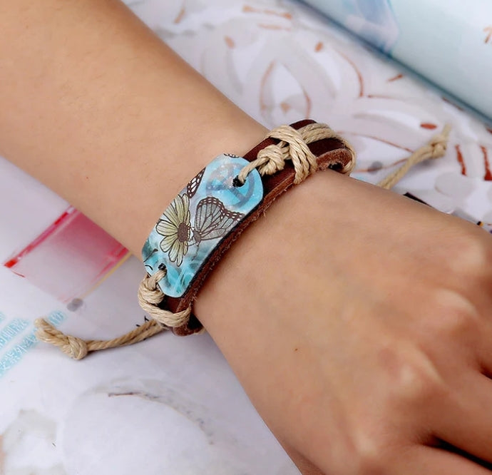 Boho Sunflower Leather Bracelet