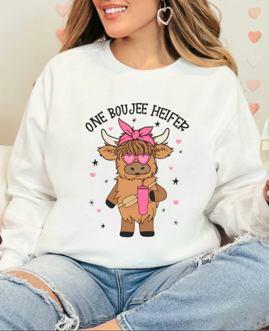 ONE BOUJEE HEIFER White Crewneck Sweatshirt
