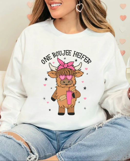 ONE BOUJEE HEIFER White Crewneck Sweatshirt