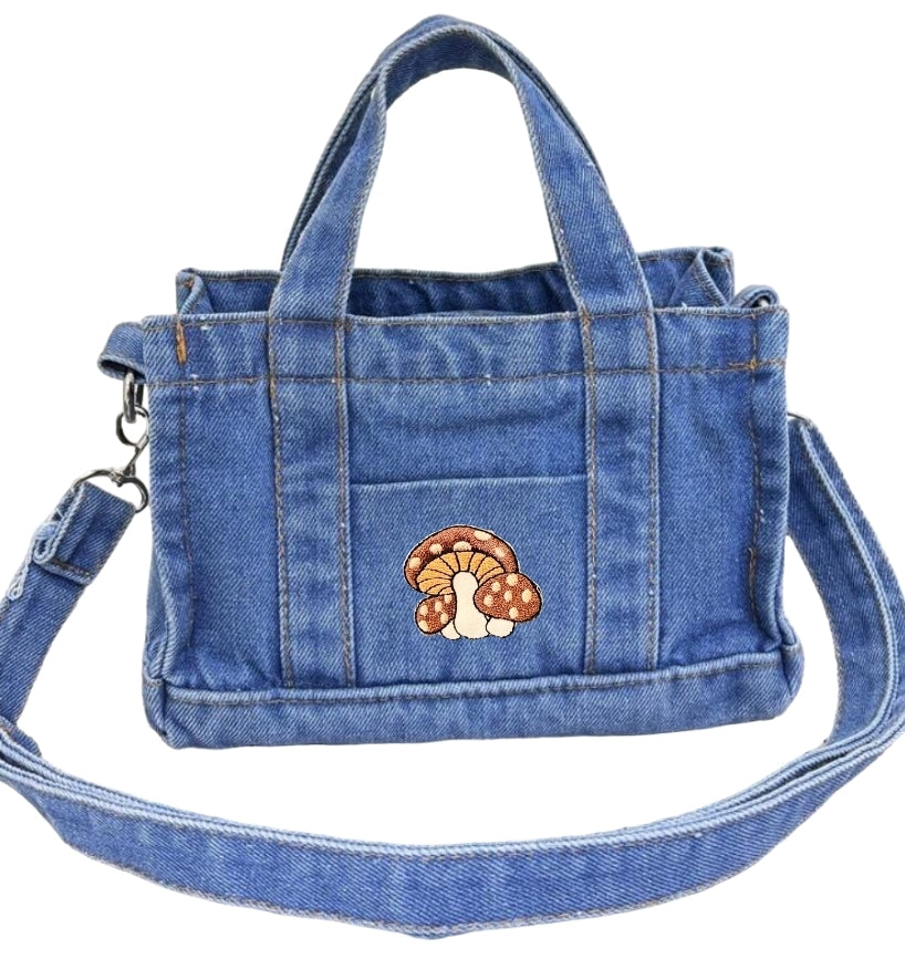 Trendy Mini Denim Crossbody Shoulder Mushroom Bag