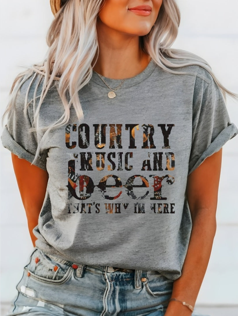 Country Music and Beer Heather Gray Unisex Tshirt