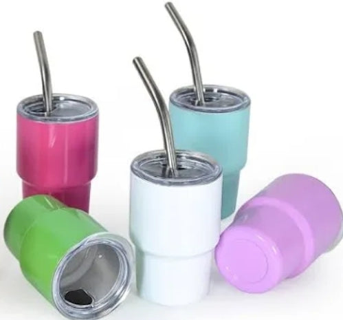 Mini Tumblers 6pc. Set - 3oz. Stainless Steel with Lid and Straw