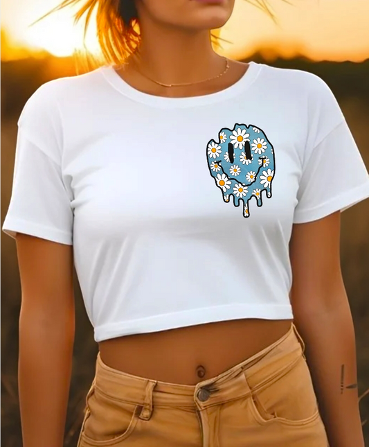 Daisy Smiley Face Drip Crop Top