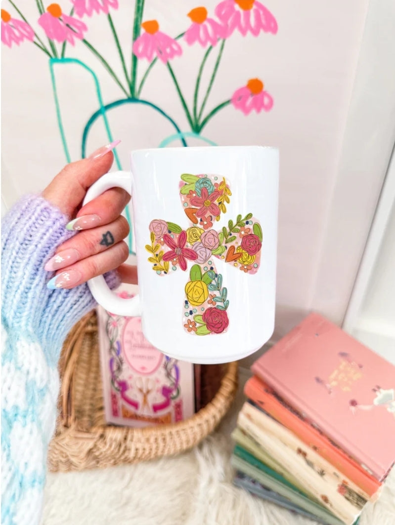 Floral Cross 15oz Ceramic Mug