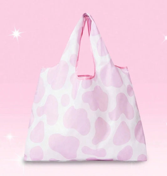 Pink Cow Pattern Reusable Bag