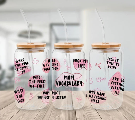 Mom Vocabulary 16oz Glass Cup