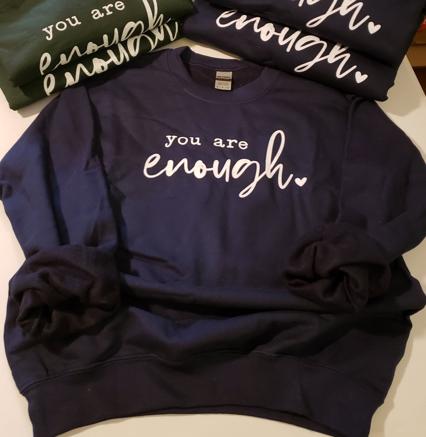 You Are Enough Navy Blue or Forest Green Unisex Crewneck  Sweatshirt