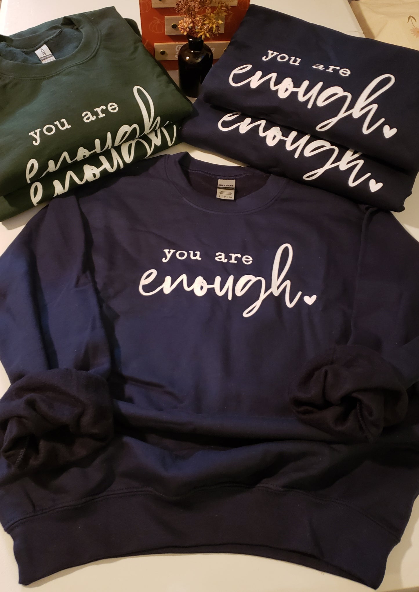 You Are Enough Navy Blue or Forest Green Unisex Crewneck  Sweatshirt