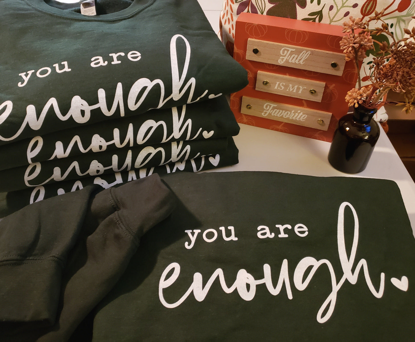 You Are Enough Navy Blue or Forest Green Unisex Crewneck  Sweatshirt