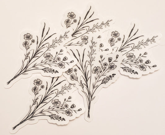 CLEAR Black Wildflower Stickers
