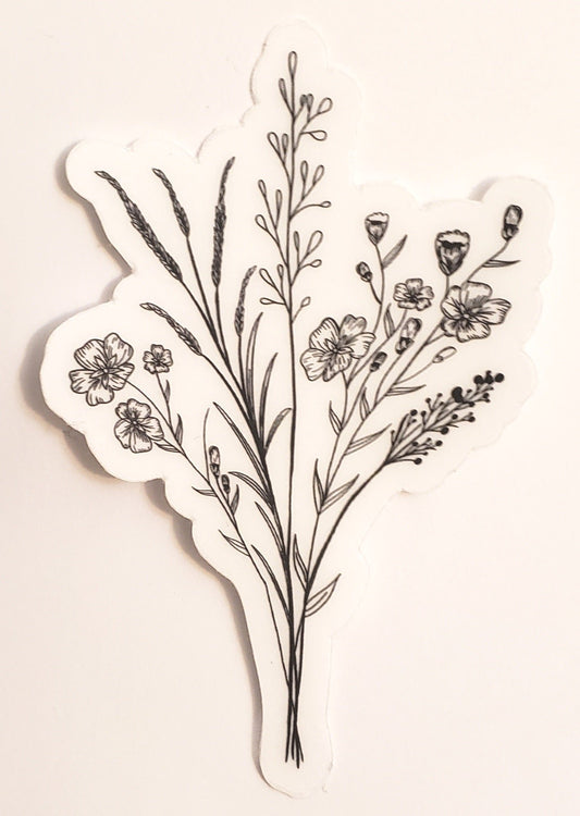 CLEAR Black Wildflower Stickers