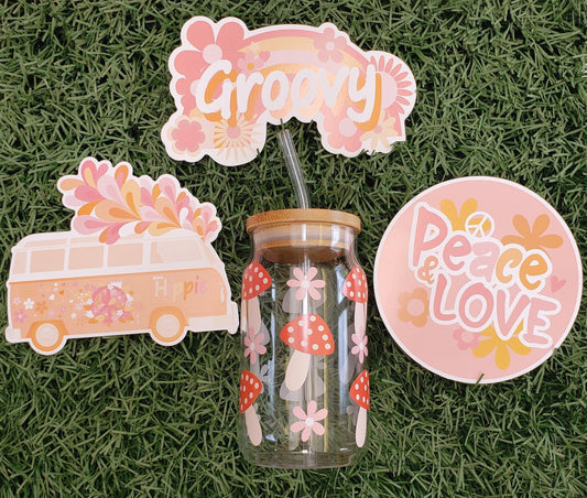 Mushrooms & Flowers - 16oz Glass Cup