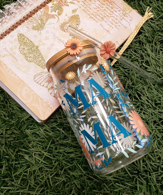 MAMA Flower Glass Cup - 16oz Glass Cup