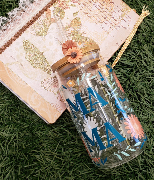 MAMA Flower Glass Cup - 16oz Glass Cup