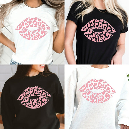 Light Pink Leopard Lip Crewneck Sweatshirt or Tshirt