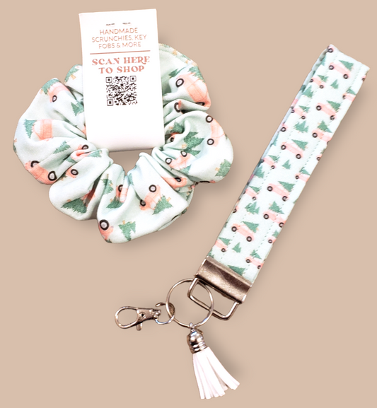 Pink Holiday Cars Scrunchie and Wristlet
