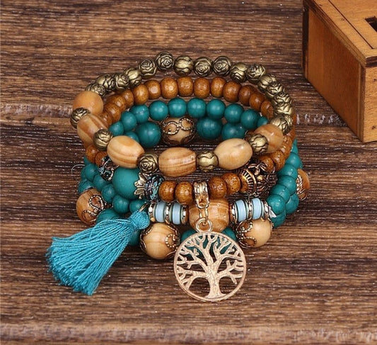 Boho Multilayer Wood Beaded Bracelet