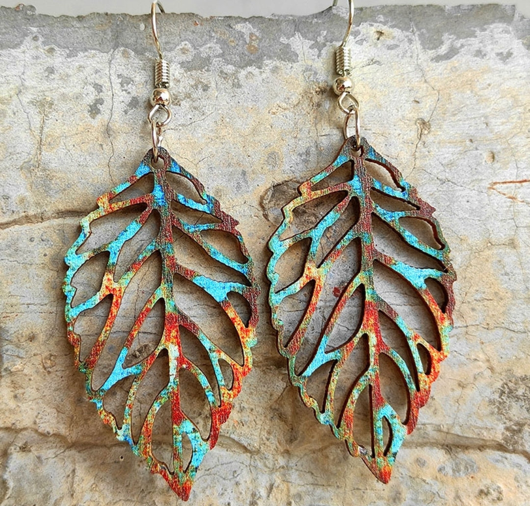 Cutout Leaf Boho Wood Earrings