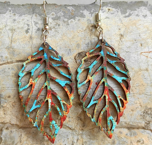 Cutout Leaf Boho Wood Earrings