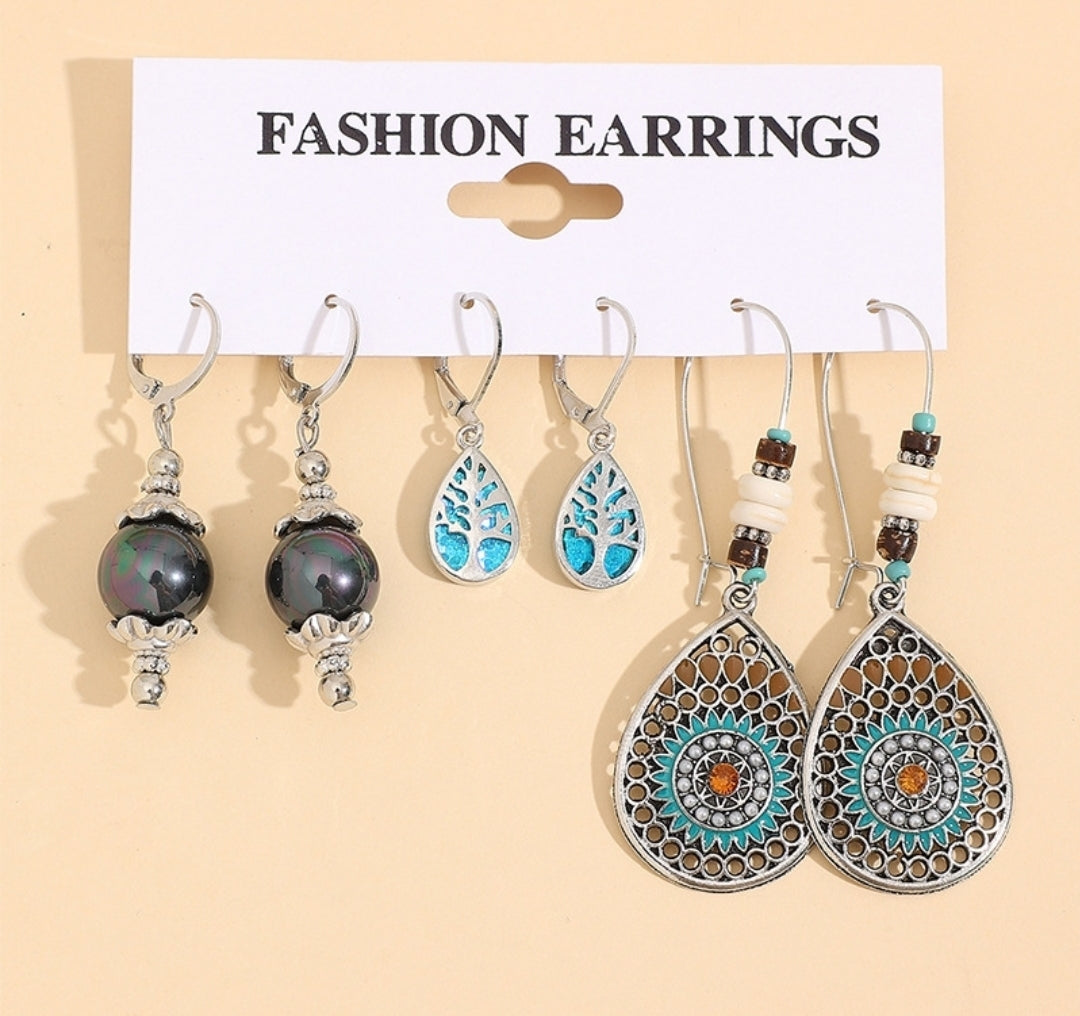 Boho Ethnic Waterdrop Earrings 3pc Set