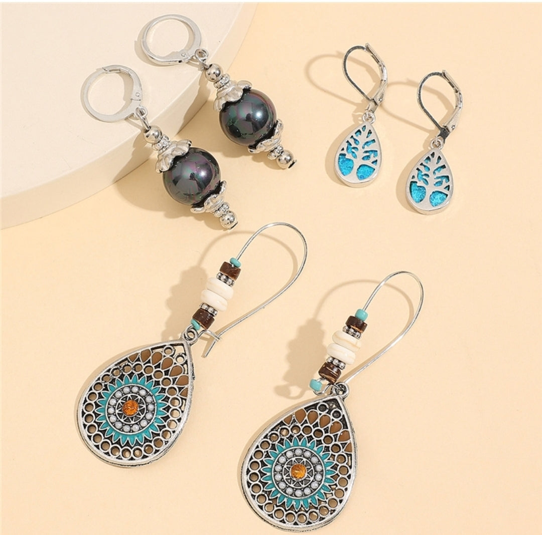 Boho Ethnic Waterdrop Earrings 3pc Set