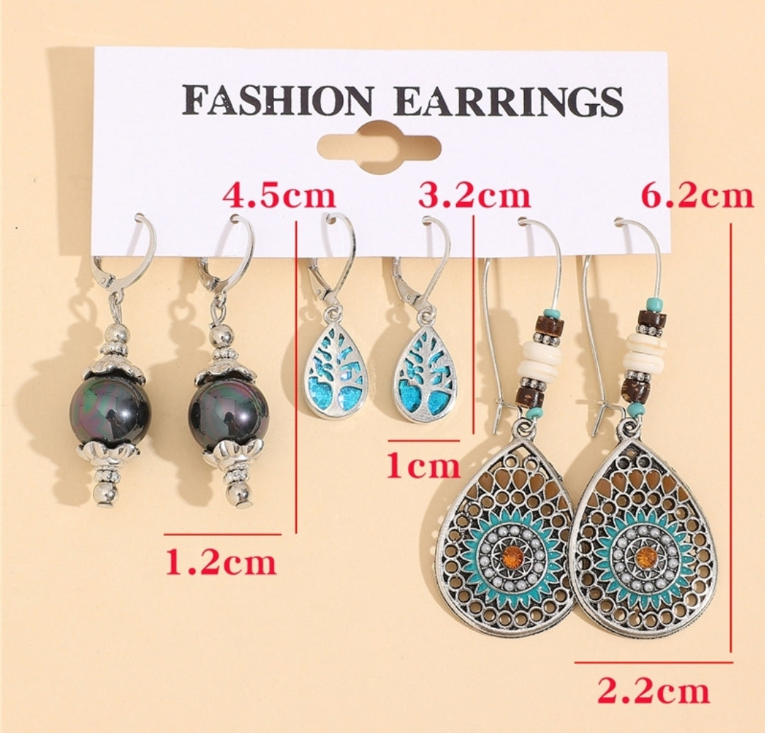 Boho Ethnic Waterdrop Earrings 3pc Set
