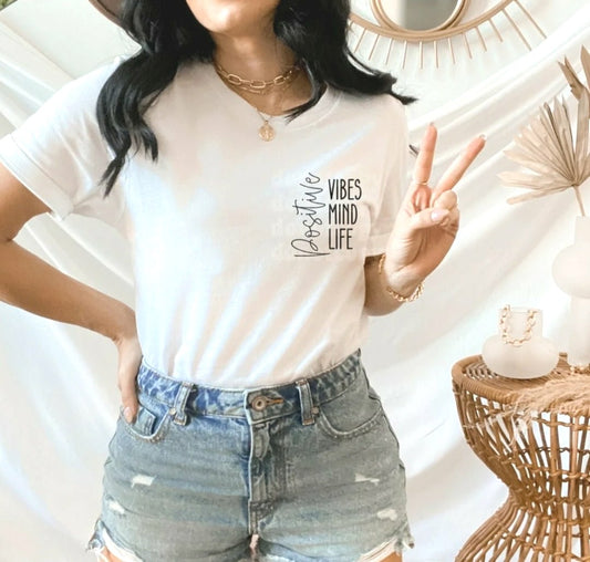 Positive Vibes, Mind, Life White Unisex Tshirt