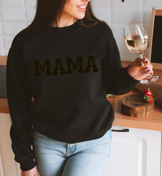 MAMA Black on Black Puffy Print Crewneck