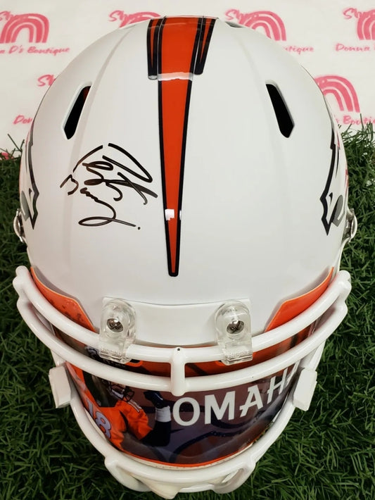 Peyton Manning Signed Denver Broncos Speed Lunar With Omaha Visor.