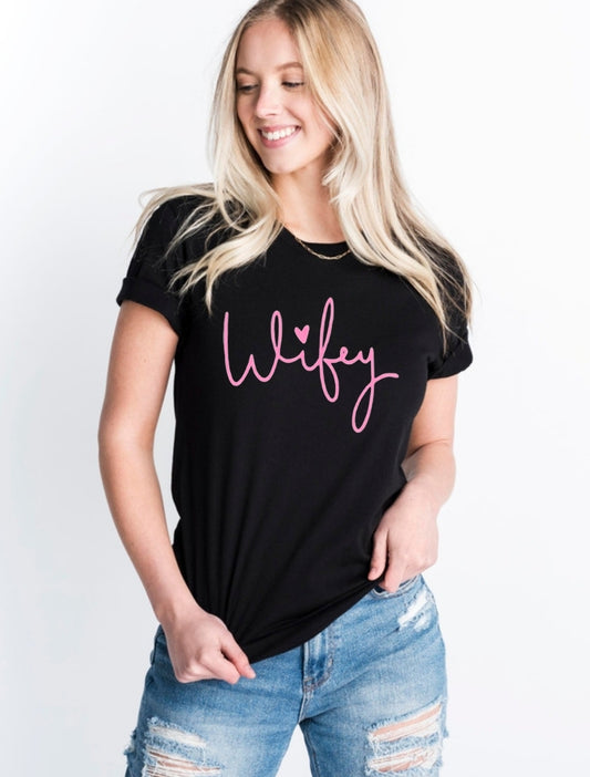 Wifey Puff Print Black Tshirt