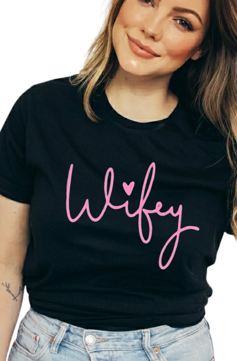 Wifey Puff Print Black Tshirt